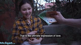 Public agent Asian babe Luna Truelove offers her cream cakes for a creampie