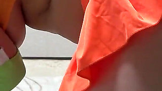 Busty Japanese Girl's Sexy Room Cleaning, Big Tits Spill Out Tank Top, Micro Mini Skirt, Thong Wedgie Ass and Pussy, High Socks