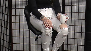 Mistress Evangelie Gets Her Shoes Cleaned and Smokes