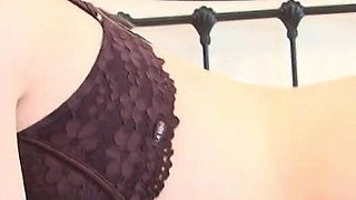 Naughty blonde in cute camo shows her huge tits