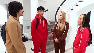 Skinny stepsister gripping hard dick to make him cum quick