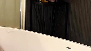 Amateur milf caught masturbating in bath is fucked and gets facial