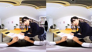 Japanese Students Explore POV VR With Darkhaired Babe