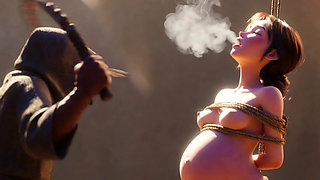Pregnant Slave Gets Whipped - Massive Arousal & Dripping Pussy