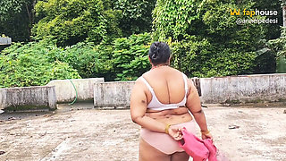 Chubby Girl in White Skirts and Pink to Getting Completely Naked and Walking Nude Outdoor