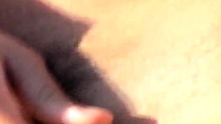 Lupe goes solo outdoors on the grass