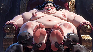 Obese SSBBW Queen Moaning While Slaves Worship Her Big Feet