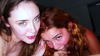 Wild sex party with three horny sluts happily sharing cock