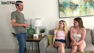 CFNM femdom amateur sex British chicks sucking dick in threesome