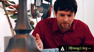 Strapped babysitter Riley Jacobs gets destroyed by her boss's fat cock while his wife is nearby
