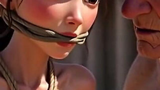 Woman in Public Bondage - Old Man Caressing Her While Shes Desperate & Horny