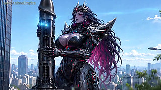 Giant Alien Conqueror Defeated by Her Own Huge Dildo & Toys