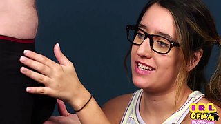 Glasses cutie CFNM cocksucking to lover