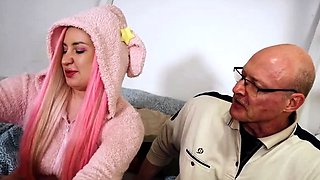 german old cuckold husband watch and jerk while his young