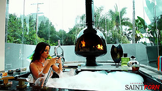 Dark Haired Beauty Brandy Aniston Rubs Her Shaved Pussy in the Bathtub