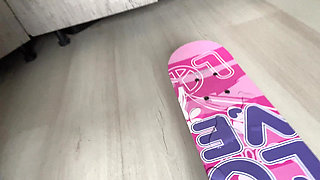 Peeing on My Skateboard and Showing the Puddle up Close