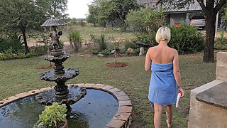 Hot Blonde Showering in the Woods at a Nude Resort