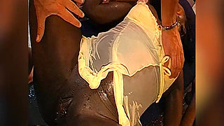 Black Slut Takes Piss and Cum From Multiple Cocks in Her Mouth