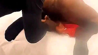 Submissive Anal Slut in Red Fishnet Chained Down and Punished with Anal Fingering