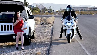 Dirty Johnny gets a taste of sassy Cassie's phony boobs in a sloppy BJ