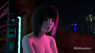 Nexus 3 Neon dreams. Cyberpunk sex with busty brunette. Extreme deepthroat