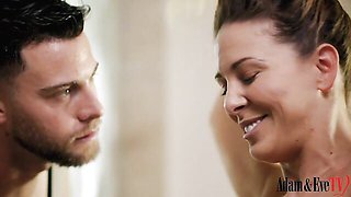 Gentle Cherie Deville's silicone tits video