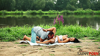 Male and Female Bffs Find Comfort in Each Other's Bodies by the River