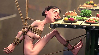 Skinny Girl in Rope Bondage - Non-stop Feeding Session