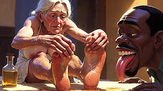 Old Granny Foot Worship - Man Licking Oiled Wrinkled Soles