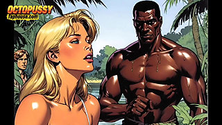 Sexy White Wife Tastes a Big Black Cock in Front of Her Cuckold Husband. Cartoon Comic Story