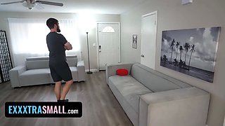 Miniature and small cutie aria banks caught her tall brother-in-law chris jerking in his room