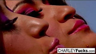 Charlie has some slippery and wet fun with sexy brunette
