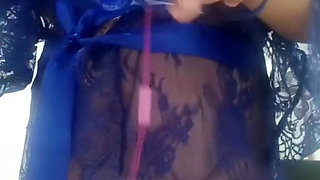 Sexy Filipina Milf, In A Sexy Blue See Through Dress & Sucking Her Big Nipples