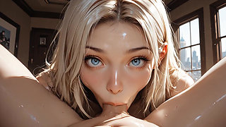 Horny Blonde Girl Sucking Her Boyfriend's Hard Cock In The House Room With Intense Moans Deep Blowjob Deep Throat Sucking