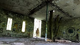 Exhibitionist Blonde Teen Walks Through Abandoned Buildings