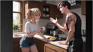 Car Toon - Step Sister Seduces Step Brother In The Kitchen (voiceover Visual Novel)