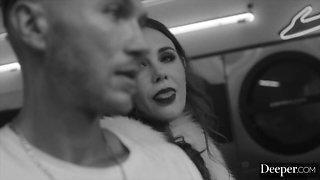 Laundry threesome interracial hookup with skinny Little Dragon in front of her friends