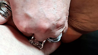 Mature Pink-haired Cougar Spreads and Fingers Deep