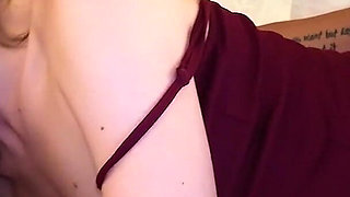 Couple Watching Anime Gets Too Horny - Busty Brunette Starts Rubbing Then Gives Wet Blowjob & Facial