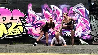 Beautiful lesbian threesome outdoors