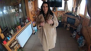 Golden Dress, Fur & Smoking - Hairy Pussy, Deep Blowjob & Hard Doggy on a Freezer