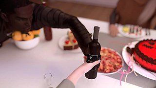 Forbidden passion unfolds with daring wife and bull in thrilling birthday play