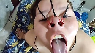 Sado Hentai gulps my cock, swallows my balls, and licks my ass from behind