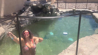 BBW Cleaning Her Pool