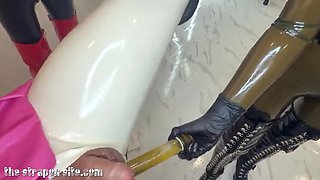 Locked Sissy Gets Milked and Pussy Plugged, Swallows Every Drop