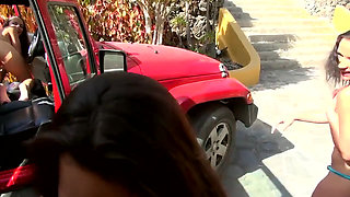 Naked Babes Sucking Cock and Washing Jeep Outdoors