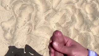 Naked Beach MILF Helps a Jerking Stranger - Cum on Her Ass
