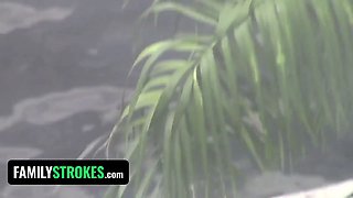 Familystrokes - stellar blonda struck with hot men package drops down on her knees to blow it