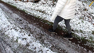 Completely Naked in the Snow - Beating Her Vagina