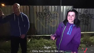 Skinny Czech tramp Leny Ewil gets her tiny tits fucked and shakes them on a giant cock in van backseat